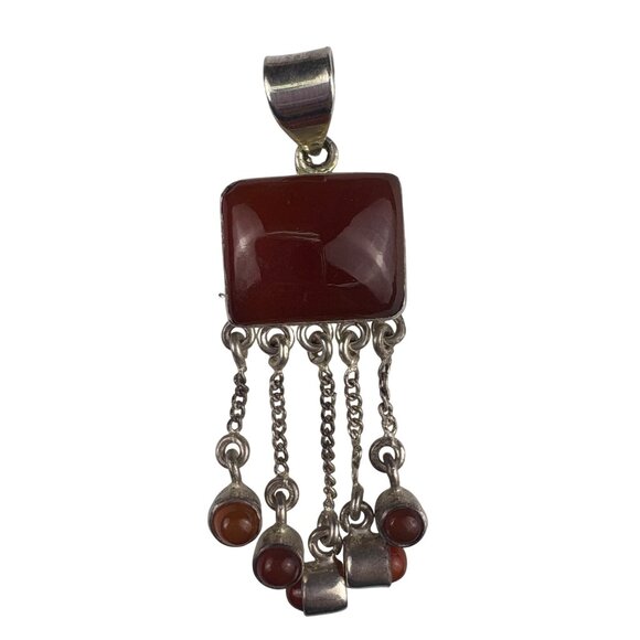 Sterling Silver Carnelian Pendant Red Gemstone Dangling Beads Retro Silver 925 - Picture 1 of 5